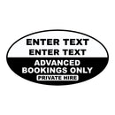 Custom Oval Taxi Door Sign - Advanced Booking Only - Taxi and Private Hire Products By MOGO