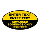 Custom Oval Taxi Door Sign - Advanced Booking Only With Magnetic Backing- Taxi Products By MOGO