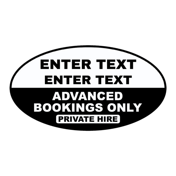 Custom Oval Taxi Door Sign - Advanced Booking Only - Taxi and Private Hire Products By MOGO